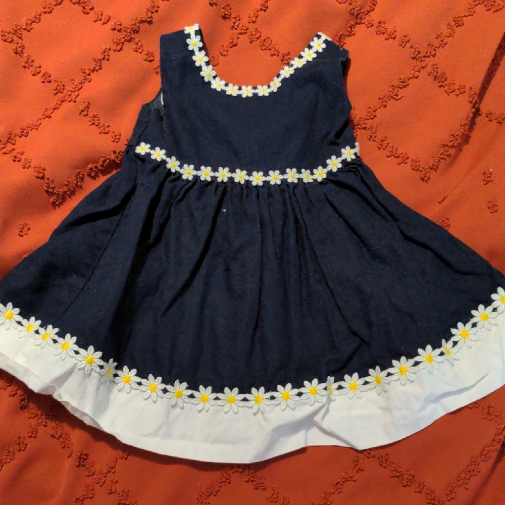Blueberi Boulevard Navy and White Dress with Floral Accents